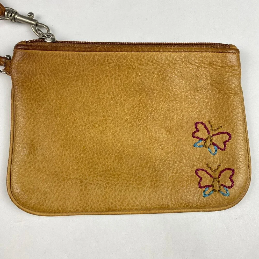 Fossil‎ Vintage Y2K Leather Embroidered Butterfly Wristlet Wallet